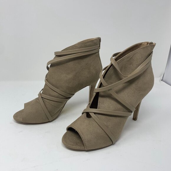 Journee‎ Collection Samara Bootie Women's 8.5 Tan Strappy Peep Toe 8088 - Picture 4 of 11